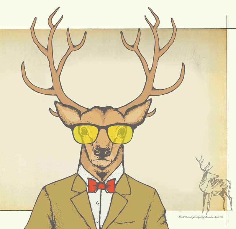Grfaik – Hirsch mit gelben Sonnenbrillen und rotem Mascherl © Christa Breineder